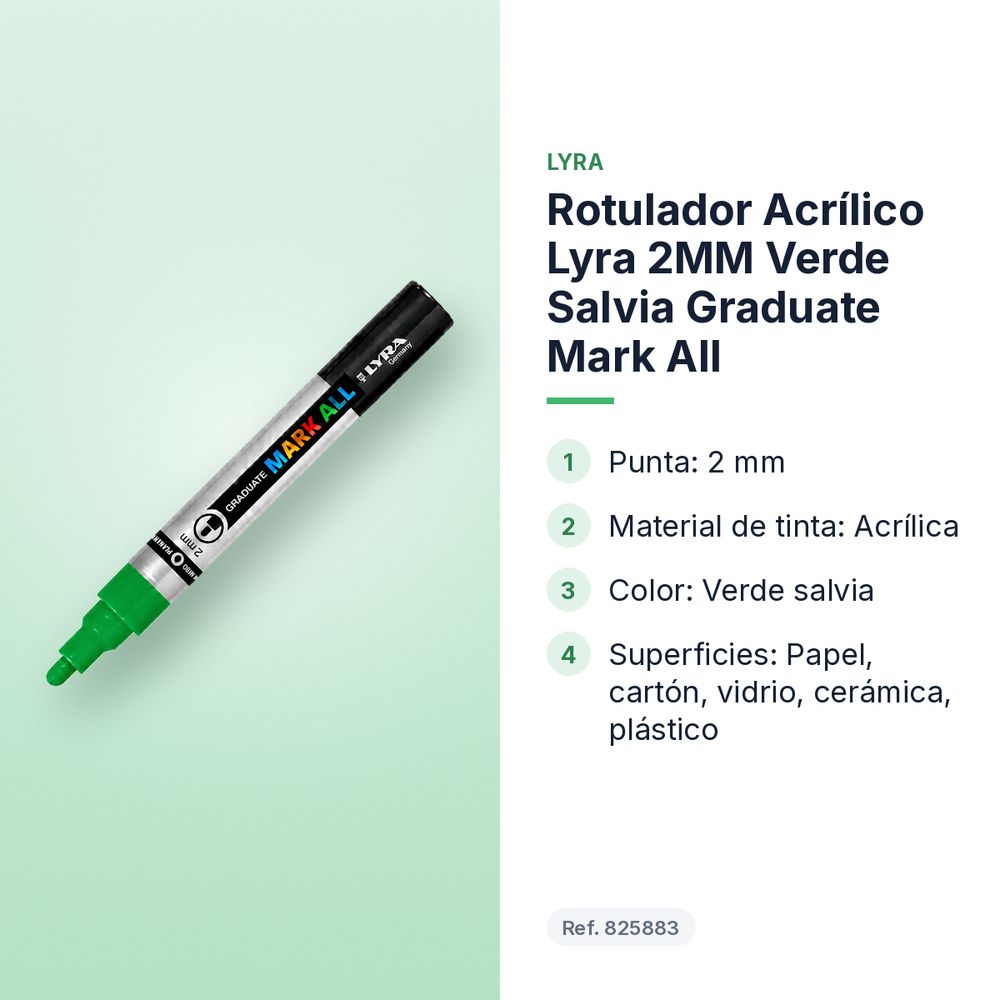 ROTULADOR ACRÍLICO LYRA 2MM VERDE SALVIA GRADUATE MARK ALL - características principales