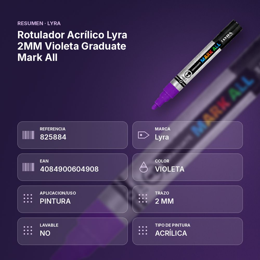 ROTULADOR ACRÍLICO LYRA 2MM VIOLETA GRADUATE MARK ALL - resumen de atributos