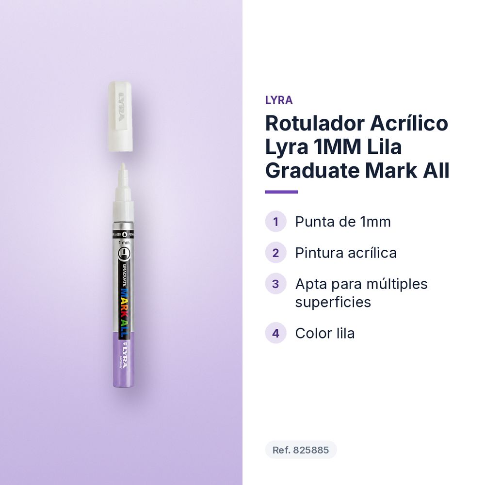 ROTULADOR ACRÍLICO LYRA 1MM LILA GRADUATE MARK ALL - características principales