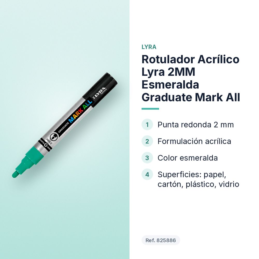 ROTULADOR ACRÍLICO LYRA 2MM ESMERALDA GRADUATE MARK ALL - características principales