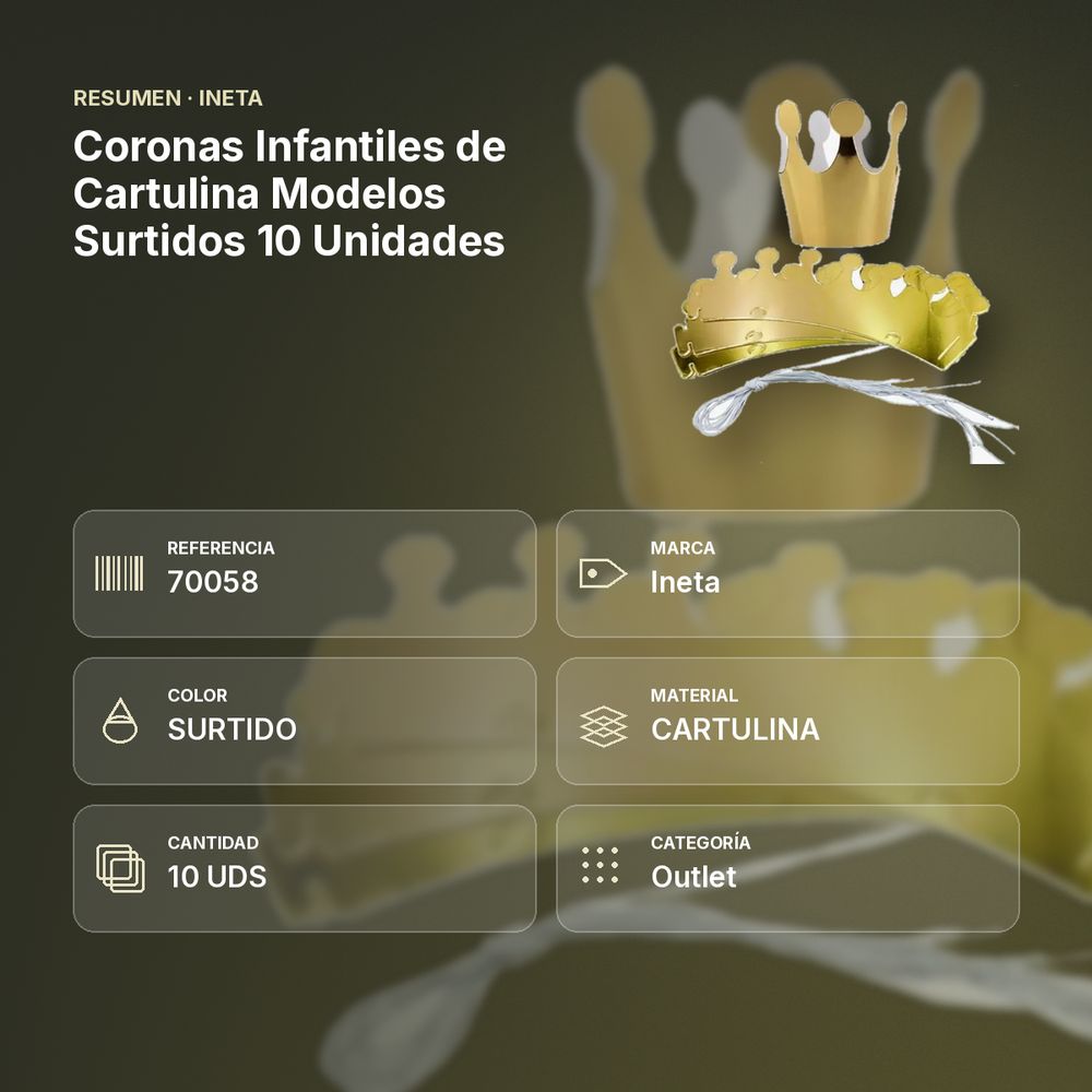 CORONAS INFANTILES DE CARTULINA MODELOS SURTIDOS 10 UNIDADES - resumen de atributos