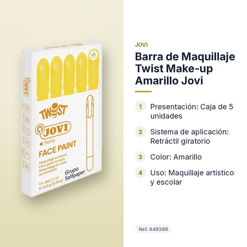 BARRA DE MAQUILLAJE TWIST MAKE-UP AMARILLO JOVI - características principales