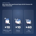 BLOC NOTAS MICROPERFORADO RAYLU A6 60 GRAMOS 80 HOJAS HORIZONTAL - formato de venta: paquete de 10, caja de 40