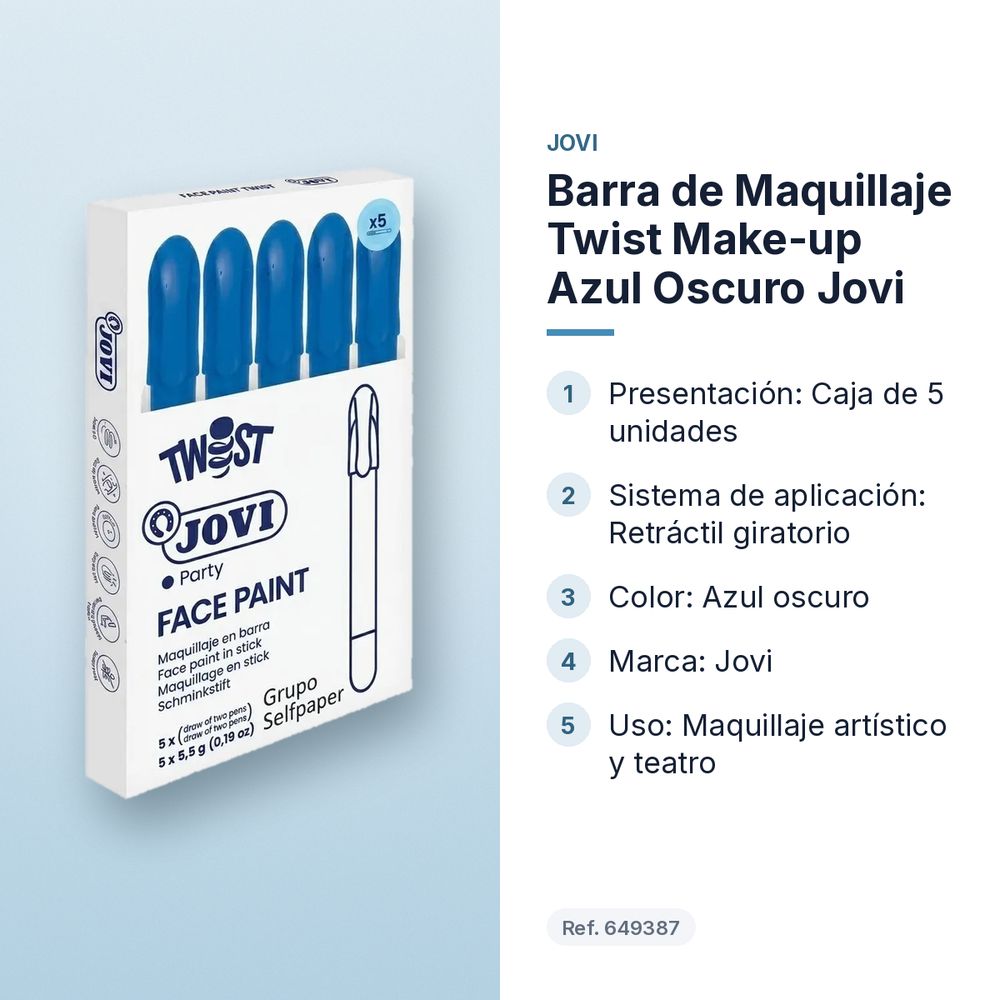 BARRA DE MAQUILLAJE TWIST MAKE-UP AZUL OSCURO JOVI - características principales