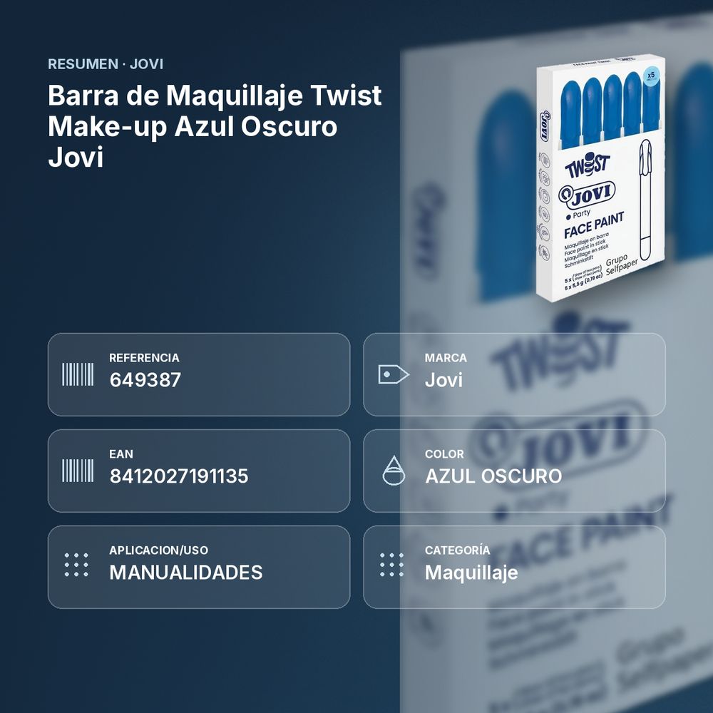 BARRA DE MAQUILLAJE TWIST MAKE-UP AZUL OSCURO JOVI - resumen de atributos