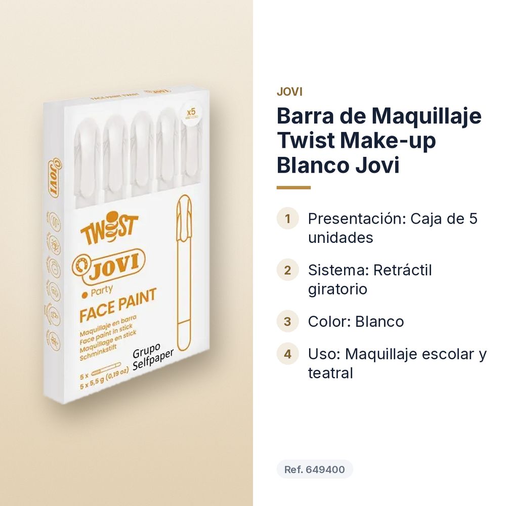 BARRA DE MAQUILLAJE TWIST MAKE-UP BLANCO JOVI - características principales