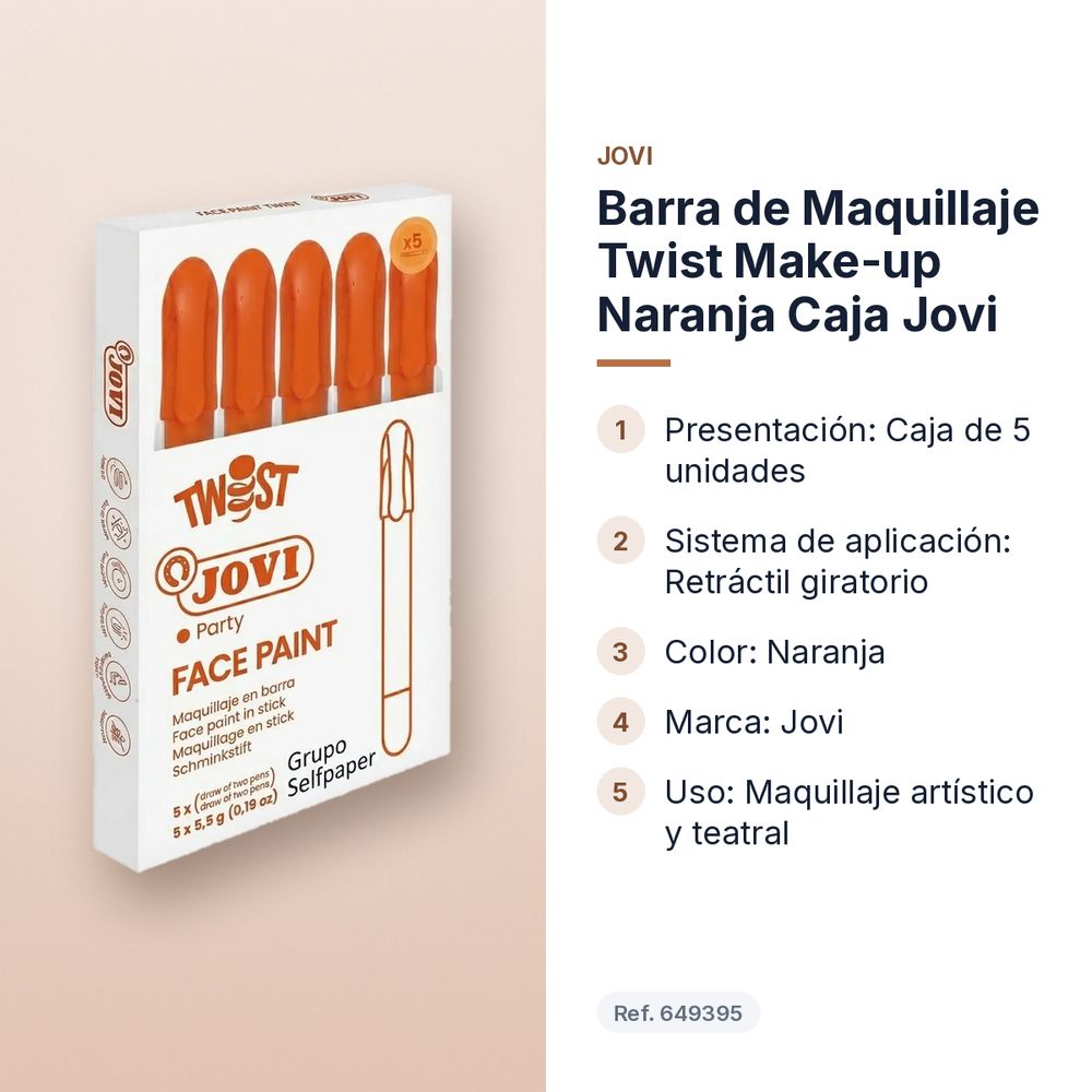 BARRA DE MAQUILLAJE TWIST MAKE-UP NARANJA CAJA JOVI - características principales