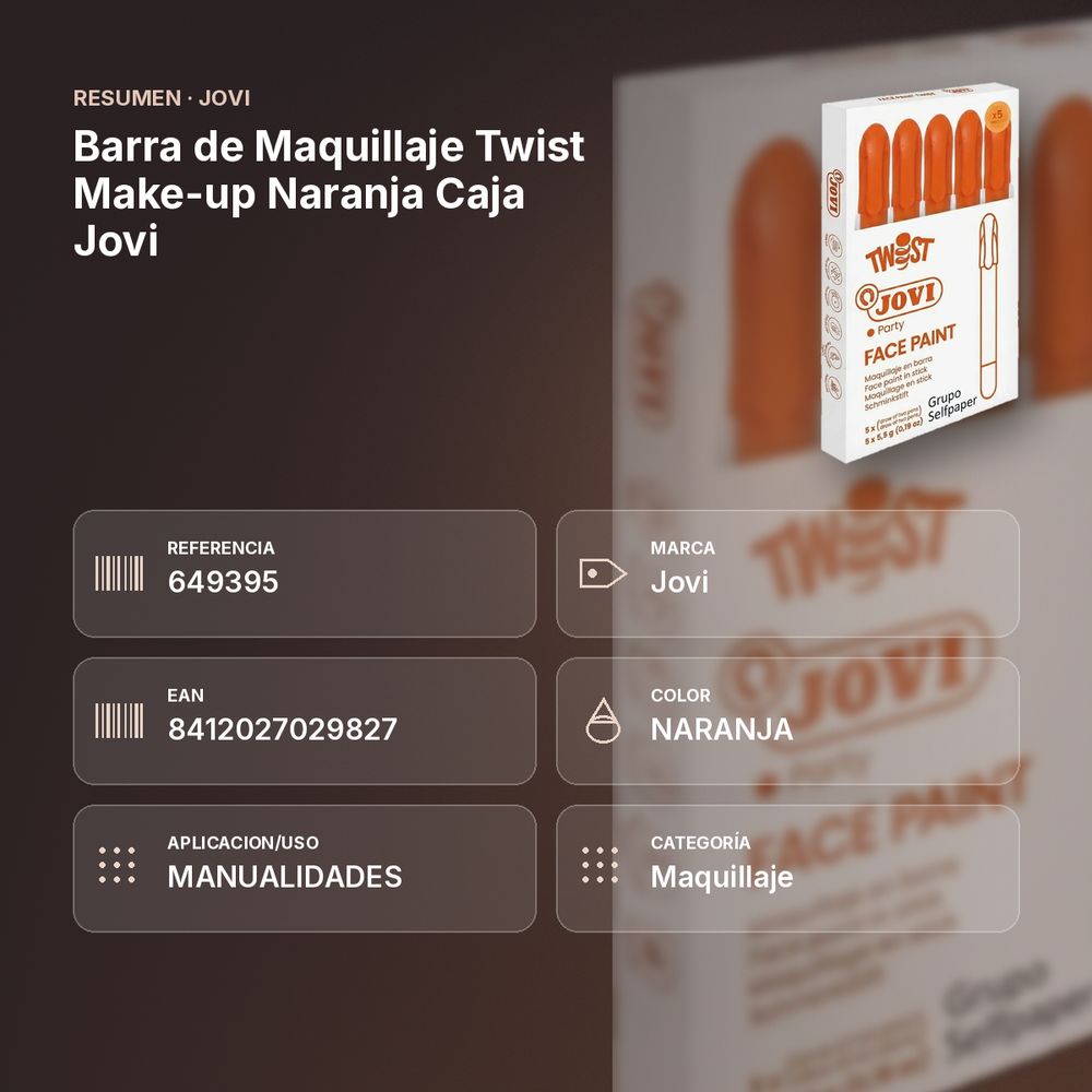 BARRA DE MAQUILLAJE TWIST MAKE-UP NARANJA CAJA JOVI - resumen de atributos