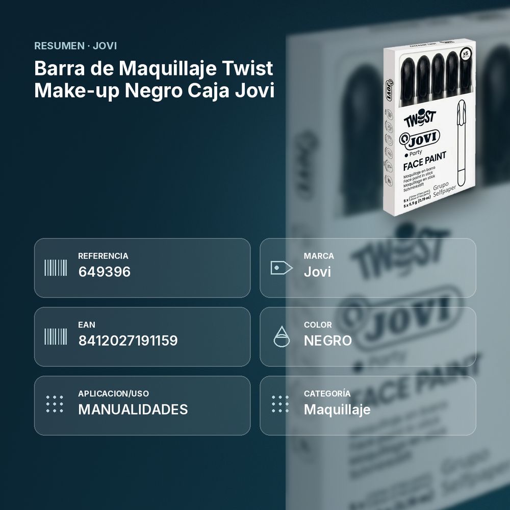 BARRA DE MAQUILLAJE TWIST MAKE-UP NEGRO CAJA JOVI - resumen de atributos