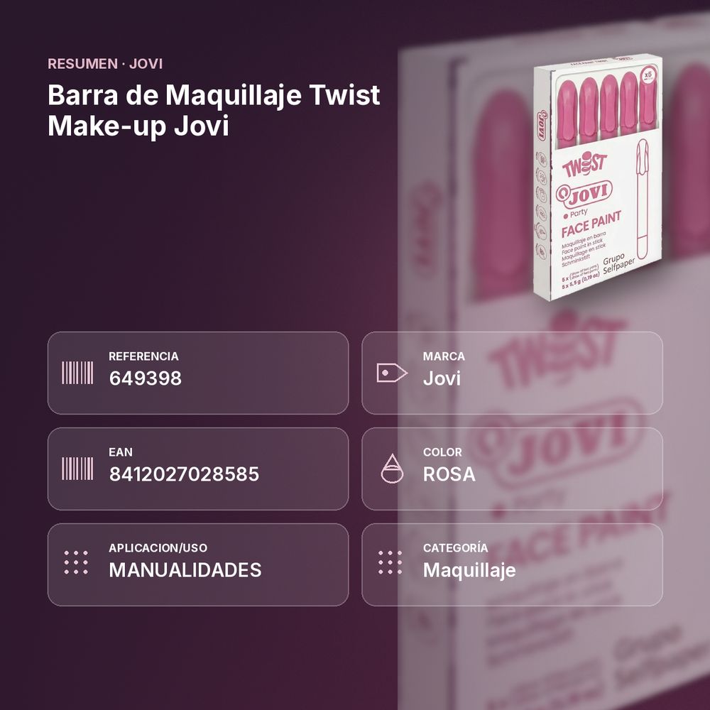 BARRA DE MAQUILLAJE TWIST MAKE-UP JOVI - resumen de atributos