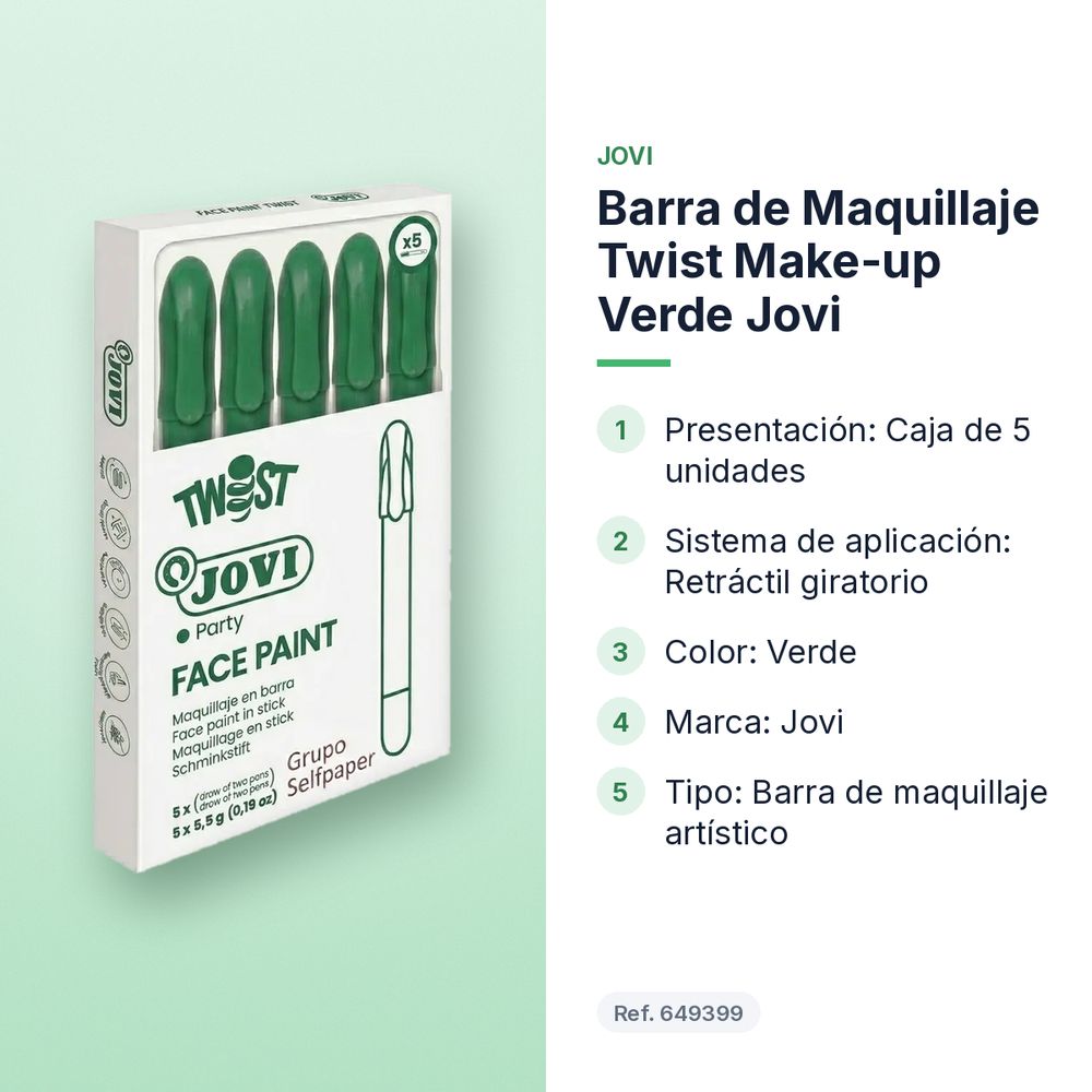 BARRA DE MAQUILLAJE TWIST MAKE-UP VERDE JOVI - características principales