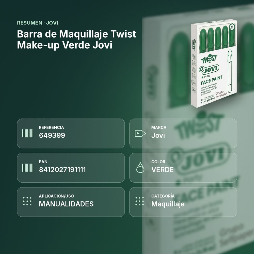 BARRA DE MAQUILLAJE TWIST MAKE-UP VERDE JOVI - resumen de atributos