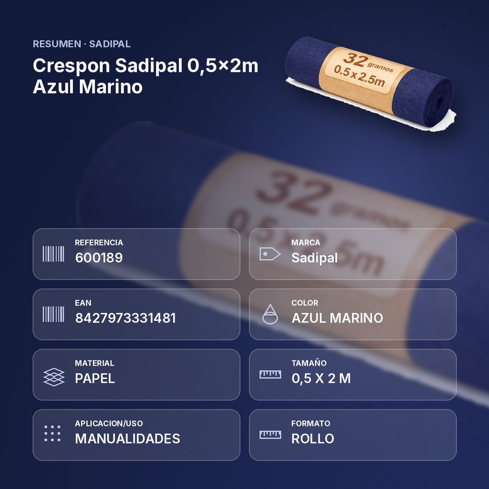 CRESPON SADIPAL 0,5X2M AZUL MARINO - resumen de atributos