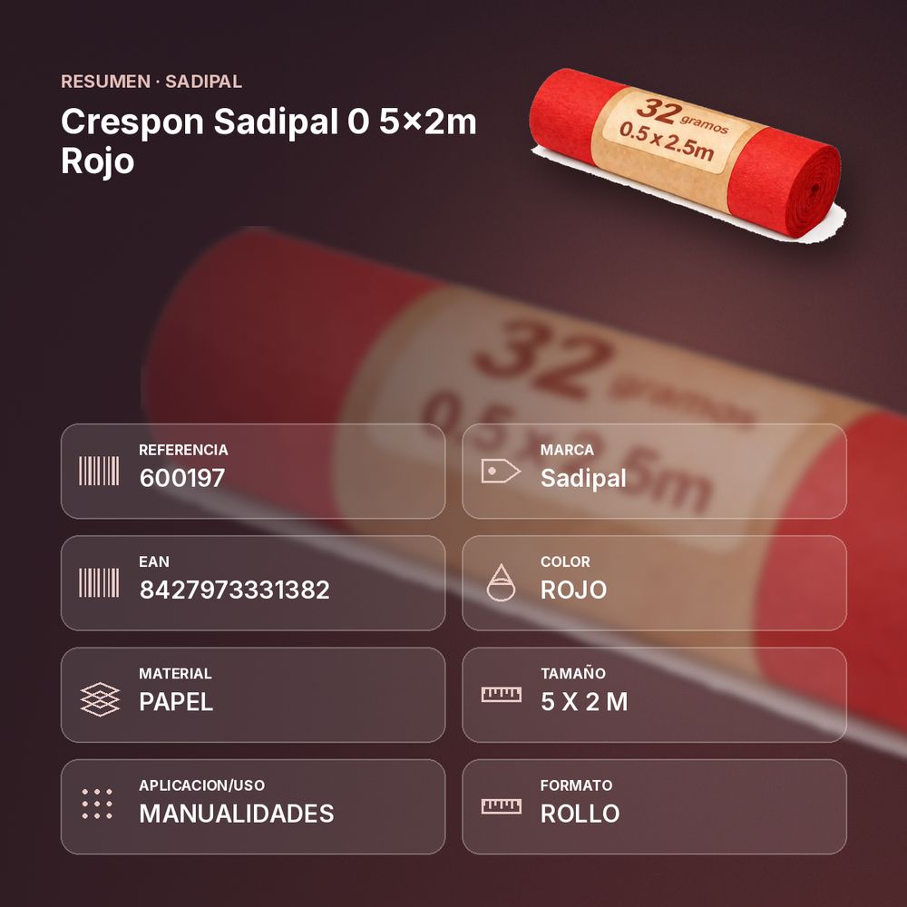 CRESPON SADIPAL 0 5X2M ROJO - resumen de atributos