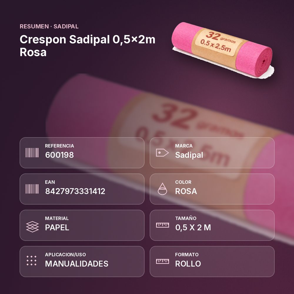 CRESPON SADIPAL 0,5X2M ROSA - resumen de atributos