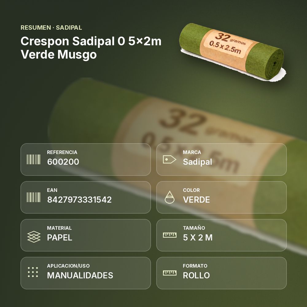 CRESPON SADIPAL 0 5X2M VERDE MUSGO - resumen de atributos
