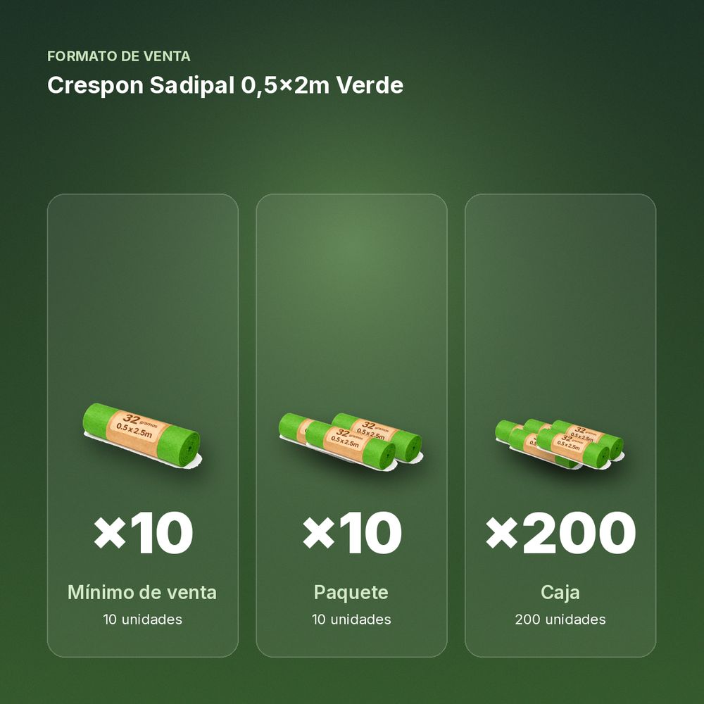 CRESPON SADIPAL 0,5X2M VERDE - formato de venta: paquete de 10, caja de 200