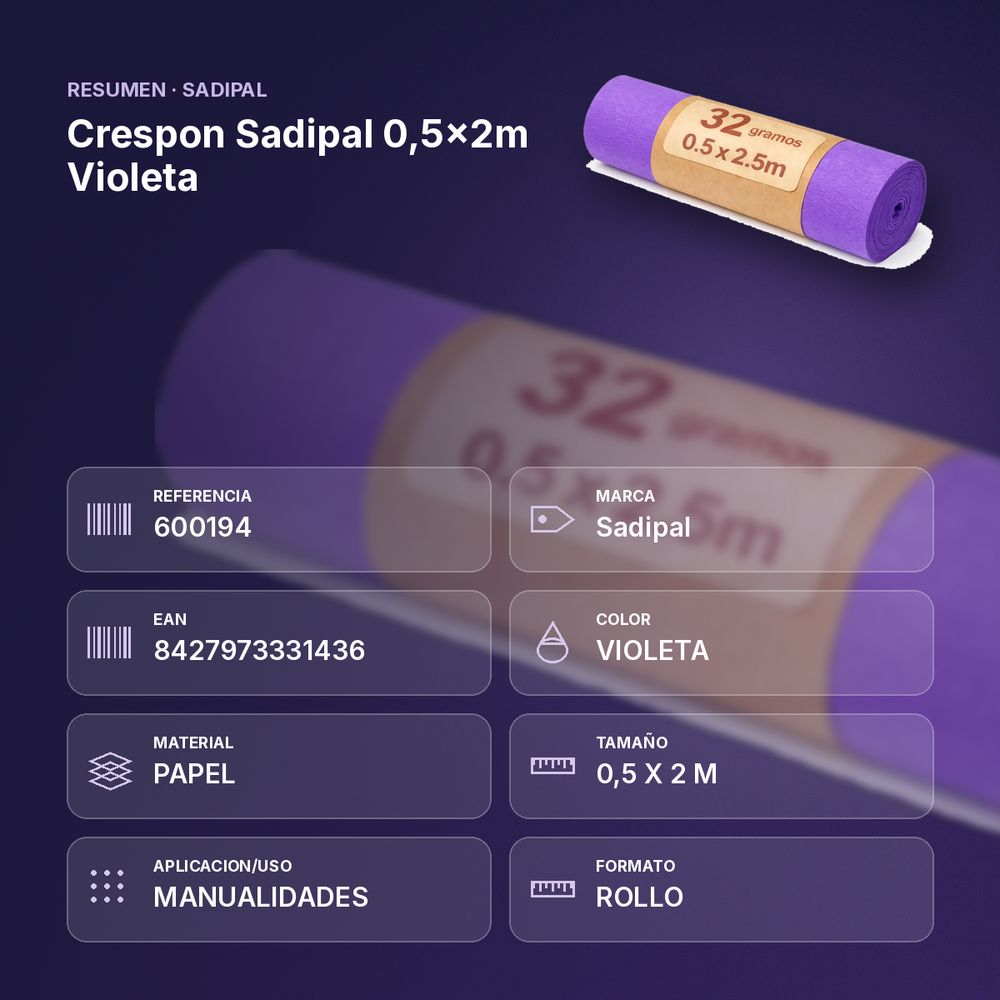 CRESPON SADIPAL 0,5X2M VIOLETA - resumen de atributos