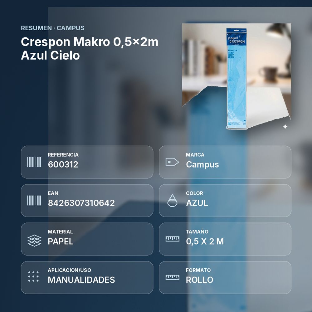 CRESPON MAKRO 0,5X2M AZUL CIELO - resumen de atributos