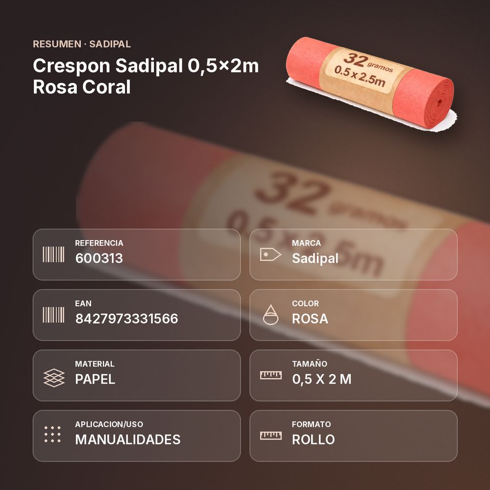 CRESPON SADIPAL 0,5X2M ROSA CORAL - resumen de atributos