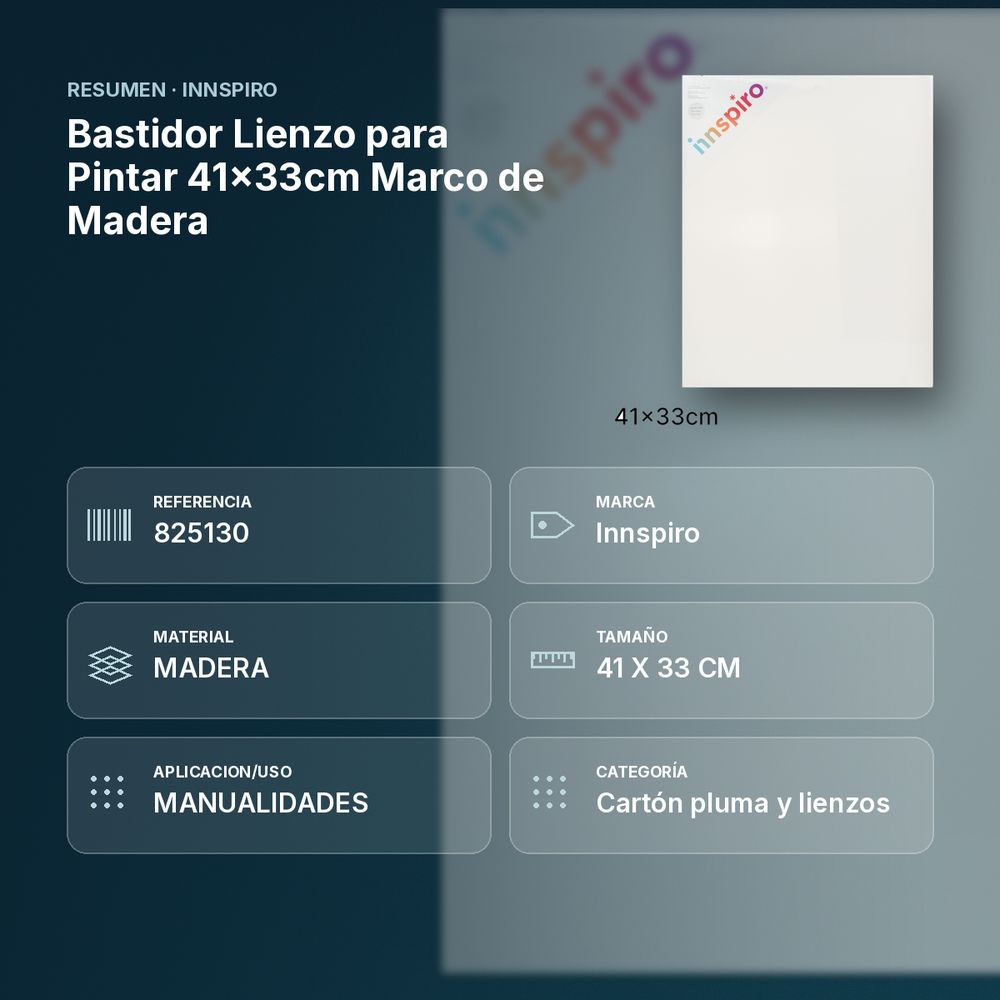 BASTIDOR LIENZO PARA PINTAR 41×33CM MARCO DE MADERA - resumen de atributos