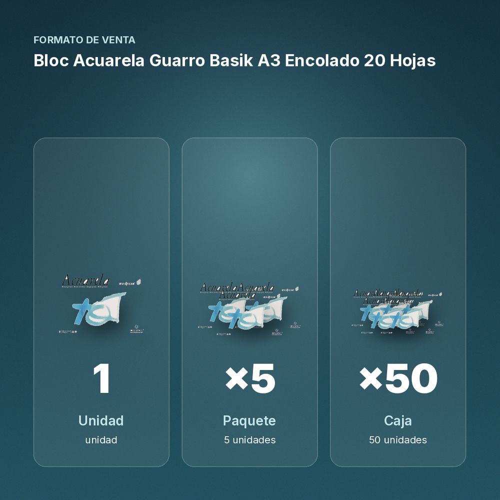BLOC ACUARELA GUARRO BASIK A3 ENCOLADO 20 HOJAS - formato de venta: paquete de 5, caja de 50