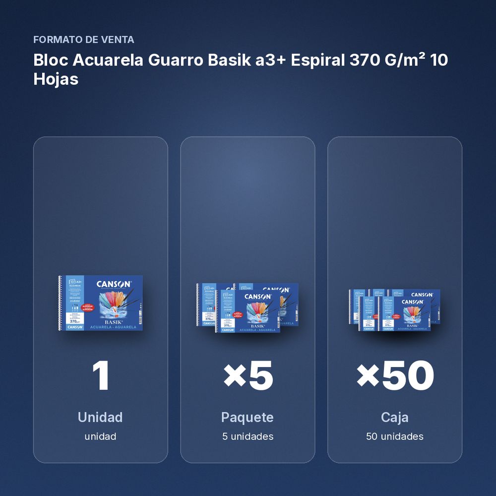BLOC ACUARELA GUARRO BASIK A3+ ESPIRAL 370 G/M² 10 HOJAS - formato de venta: paquete de 5, caja de 50