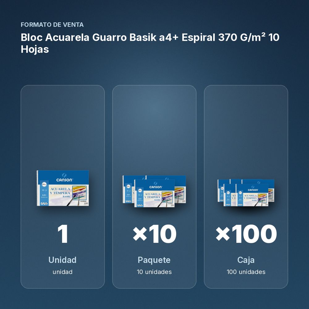 BLOC ACUARELA GUARRO BASIK A4+ ESPIRAL 370 G/M² 10 HOJAS - formato de venta: paquete de 10, caja de 100
