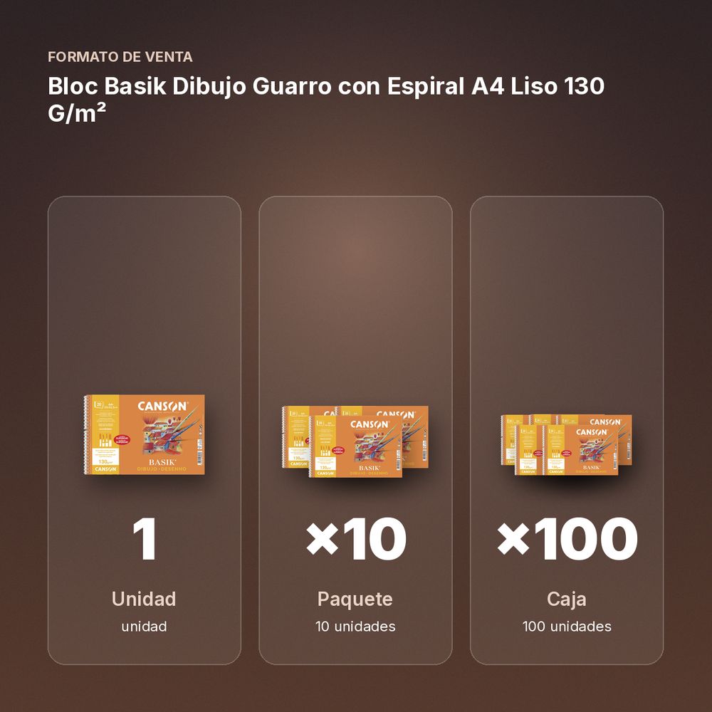 BLOC BASIK DIBUJO GUARRO CON ESPIRAL A4 LISO 130 G/M² - formato de venta: paquete de 10, caja de 100
