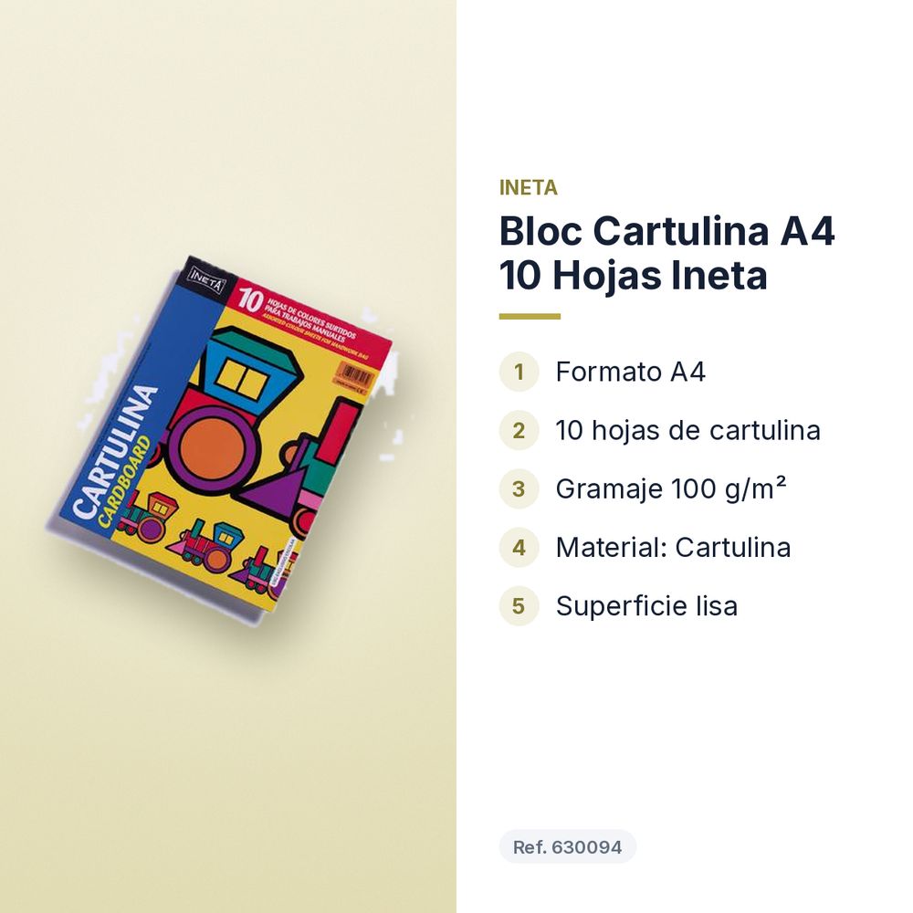 BLOC CARTULINA A4 10 HOJAS INETA - características principales