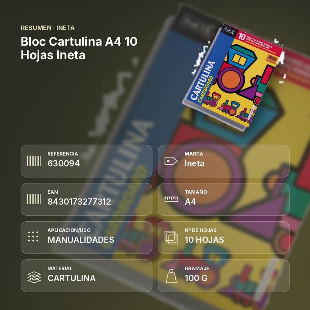 BLOC CARTULINA A4 10 HOJAS INETA - resumen de atributos