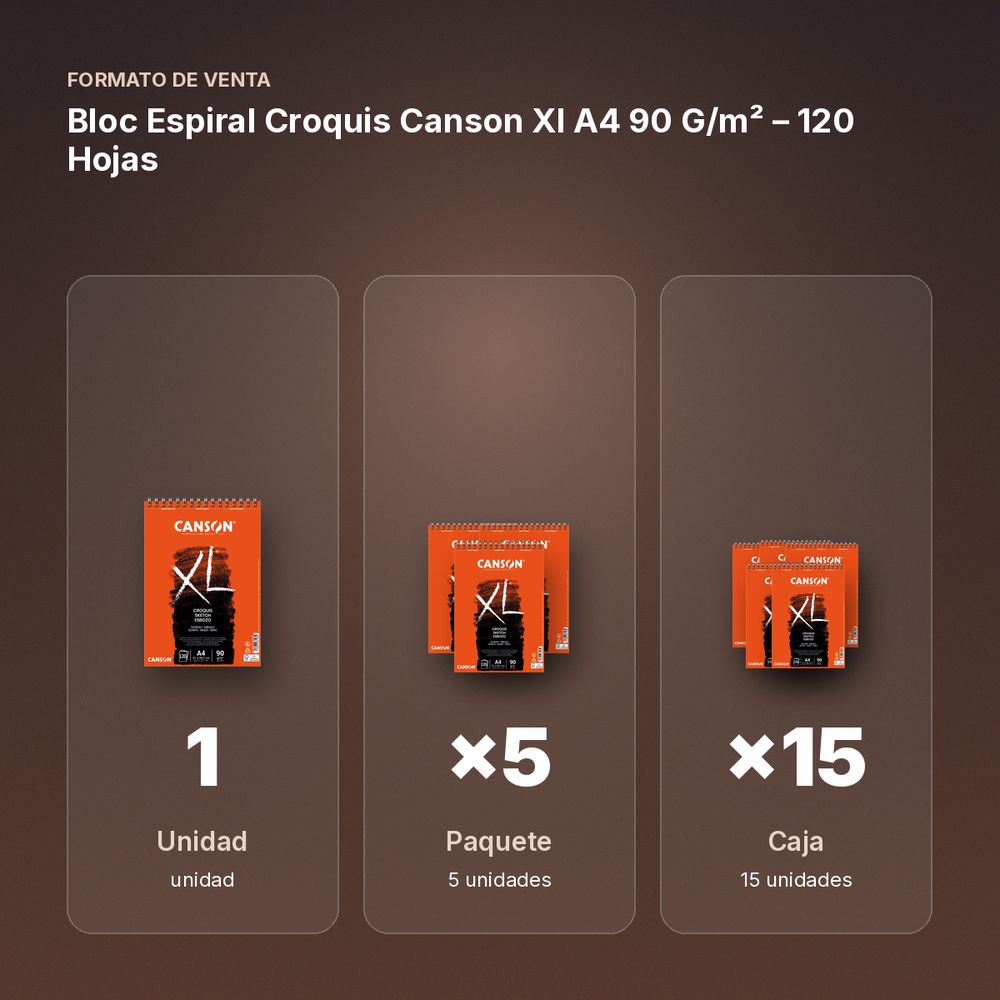 BLOC ESPIRAL CROQUIS CANSON XL A4 90 G/M² – 120 HOJAS - formato de venta: paquete de 5, caja de 15