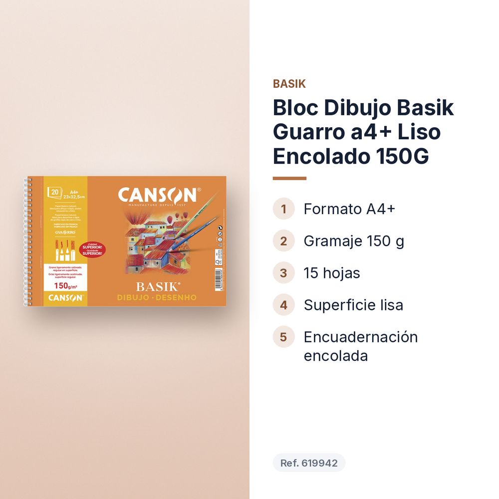 BLOC DIBUJO  BASIK GUARRO A4+ LISO ENCOLADO 150G - características principales
