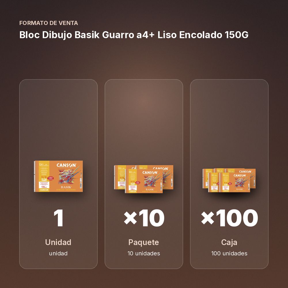 BLOC DIBUJO  BASIK GUARRO A4+ LISO ENCOLADO 150G - formato de venta: paquete de 10, caja de 100
