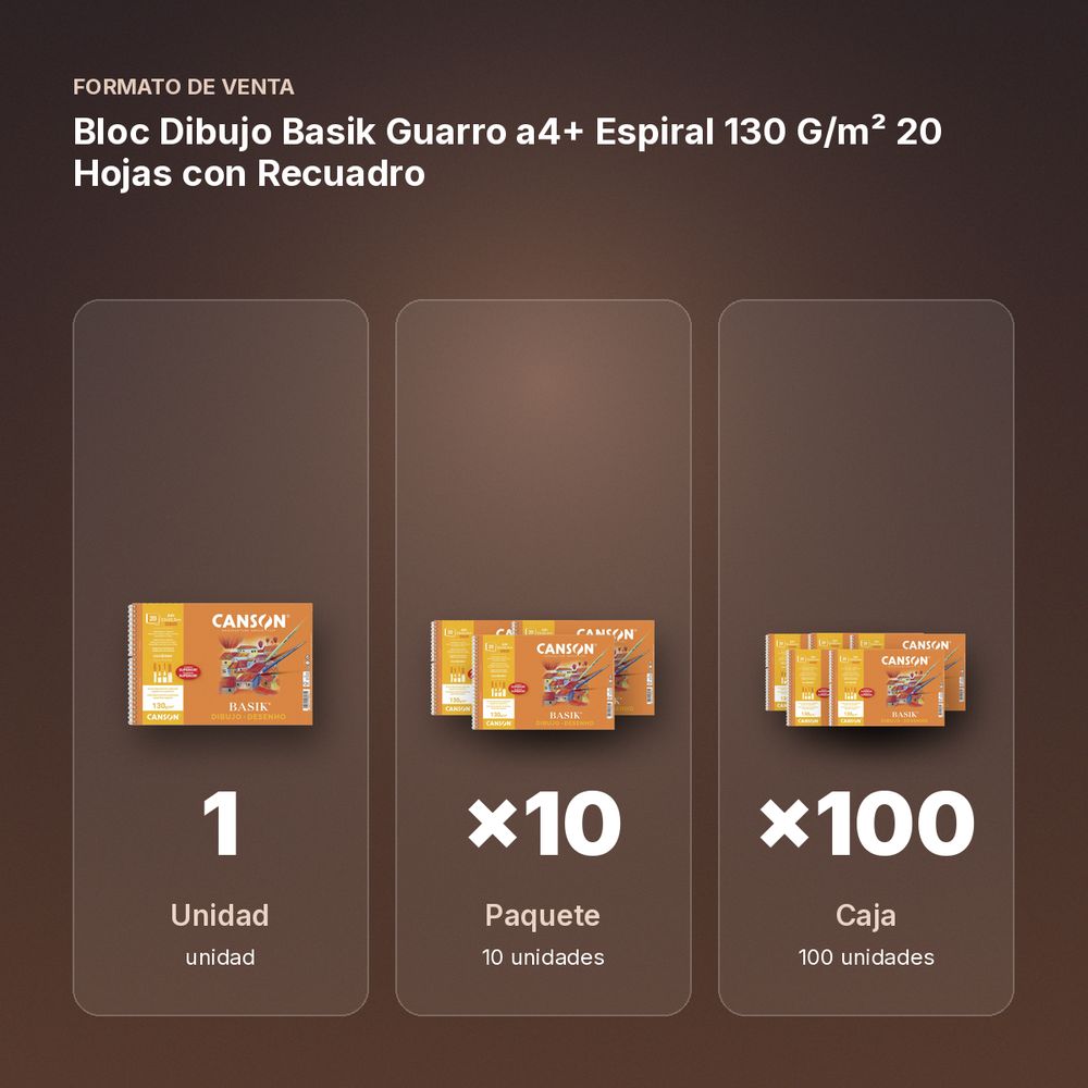 BLOC DIBUJO BASIK GUARRO A4+ ESPIRAL 130 G/M² 20 HOJAS CON RECUADRO - formato de venta: paquete de 10, caja de 100