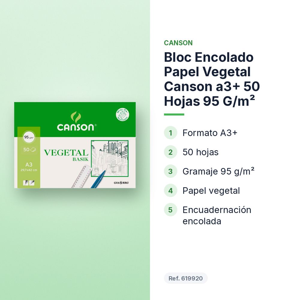 BLOC ENCOLADO PAPEL VEGETAL CANSON A3+ 50 HOJAS 95 G/M² - características principales