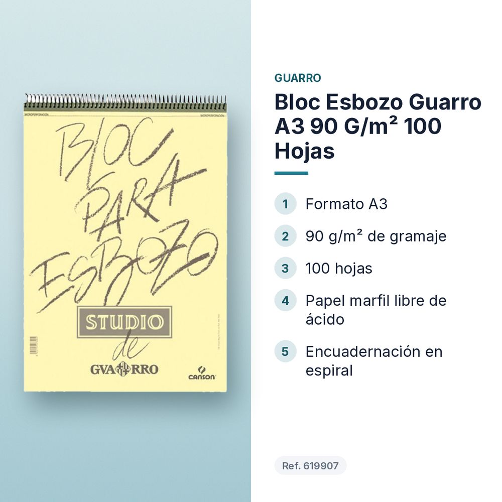 BLOC ESBOZO GUARRO A3 90 G/M² 100 HOJAS - características principales