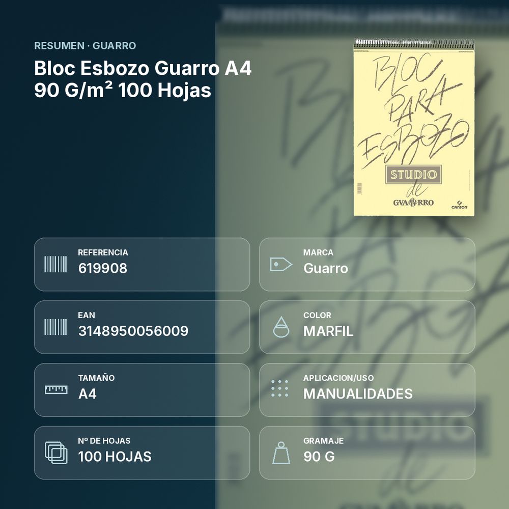 BLOC ESBOZO GUARRO A4 90 G/M² 100 HOJAS - resumen de atributos
