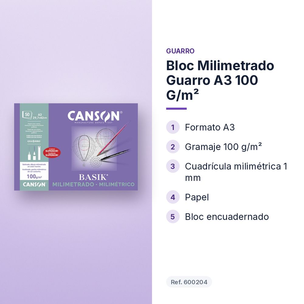 BLOC MILIMETRADO GUARRO A3 100 G/M² - características principales