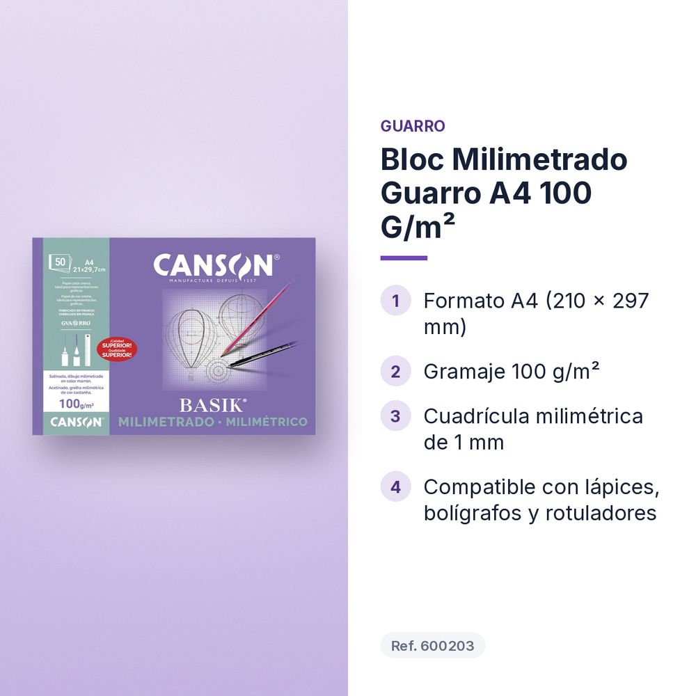 BLOC MILIMETRADO GUARRO A4 100 G/M² - características principales