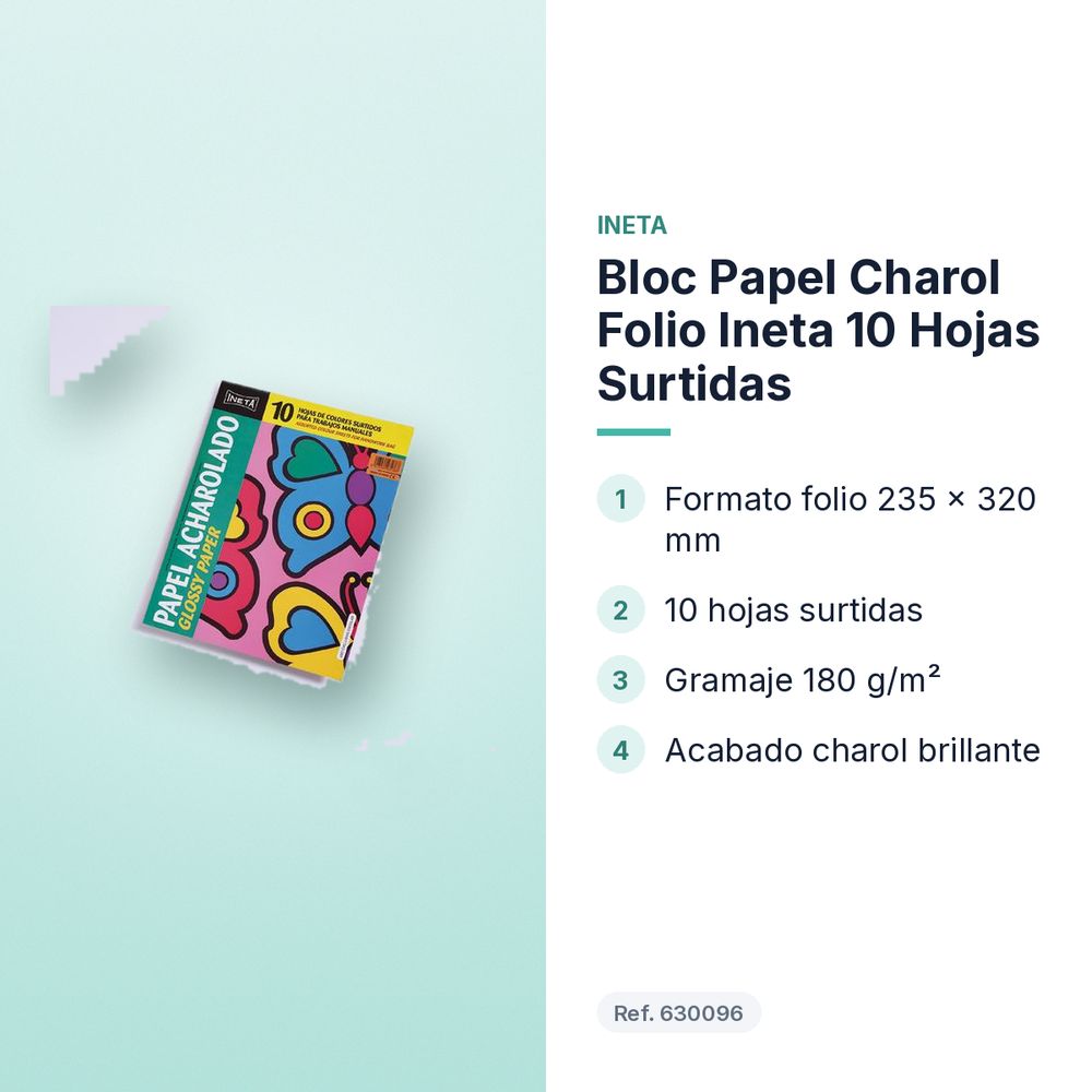 BLOC PAPEL CHAROL FOLIO INETA 10 HOJAS SURTIDAS - características principales