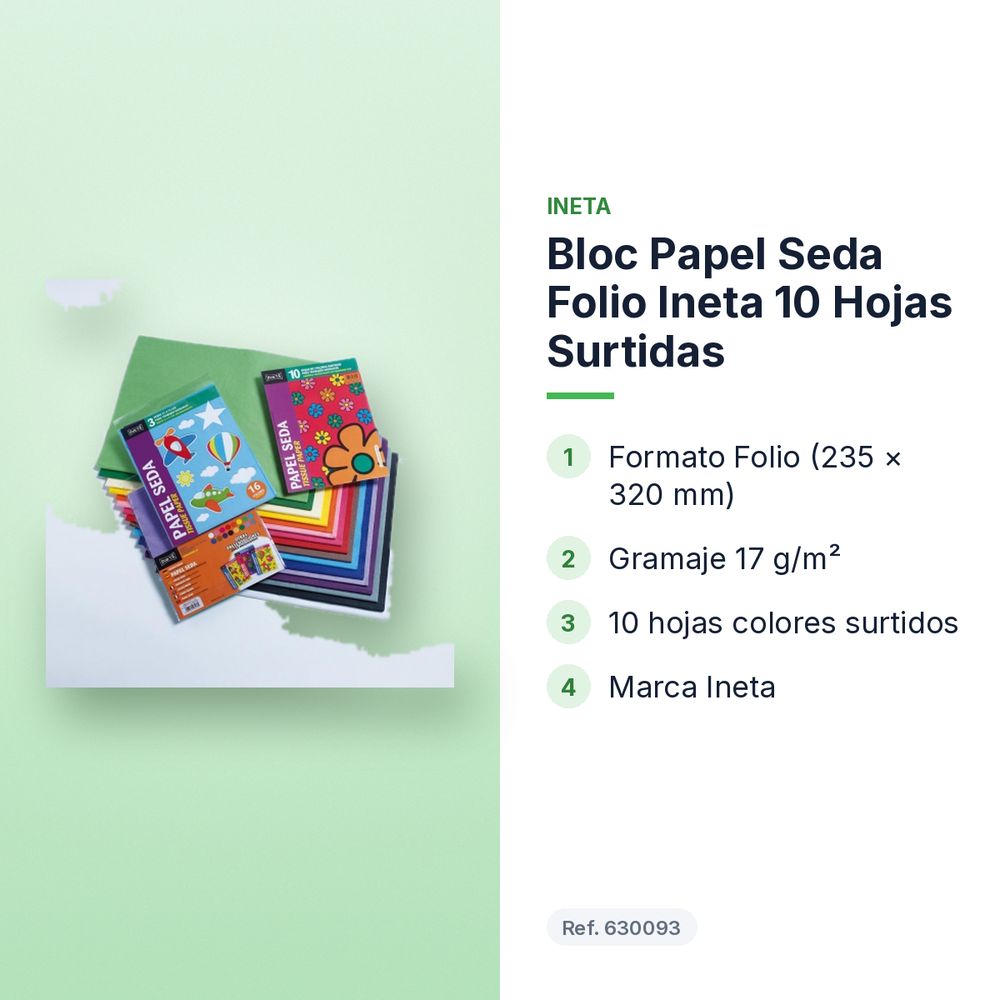 BLOC PAPEL SEDA FOLIO INETA 10 HOJAS SURTIDAS - características principales