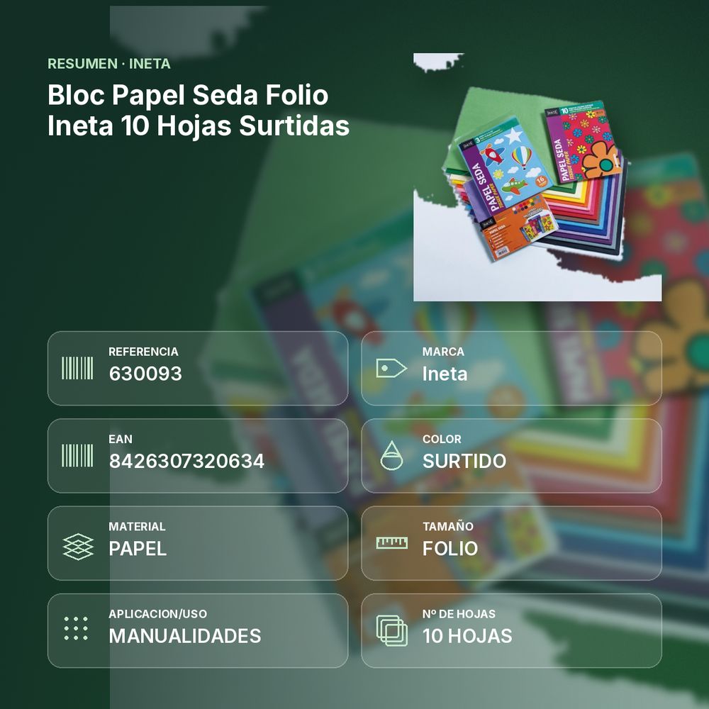 BLOC PAPEL SEDA FOLIO INETA 10 HOJAS SURTIDAS - resumen de atributos