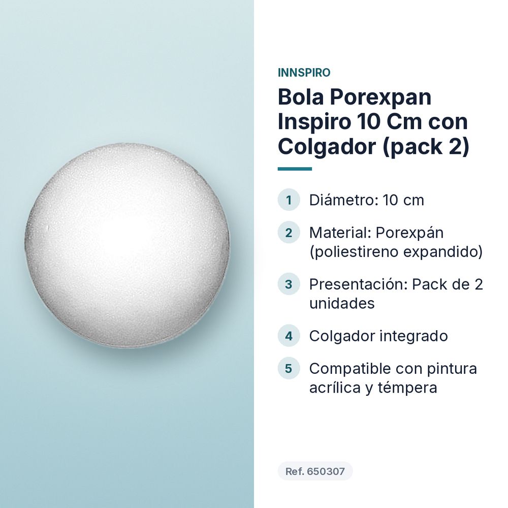 BOLA POREXPAN INSPIRO 10 CM CON COLGADOR (PACK 2) - características principales