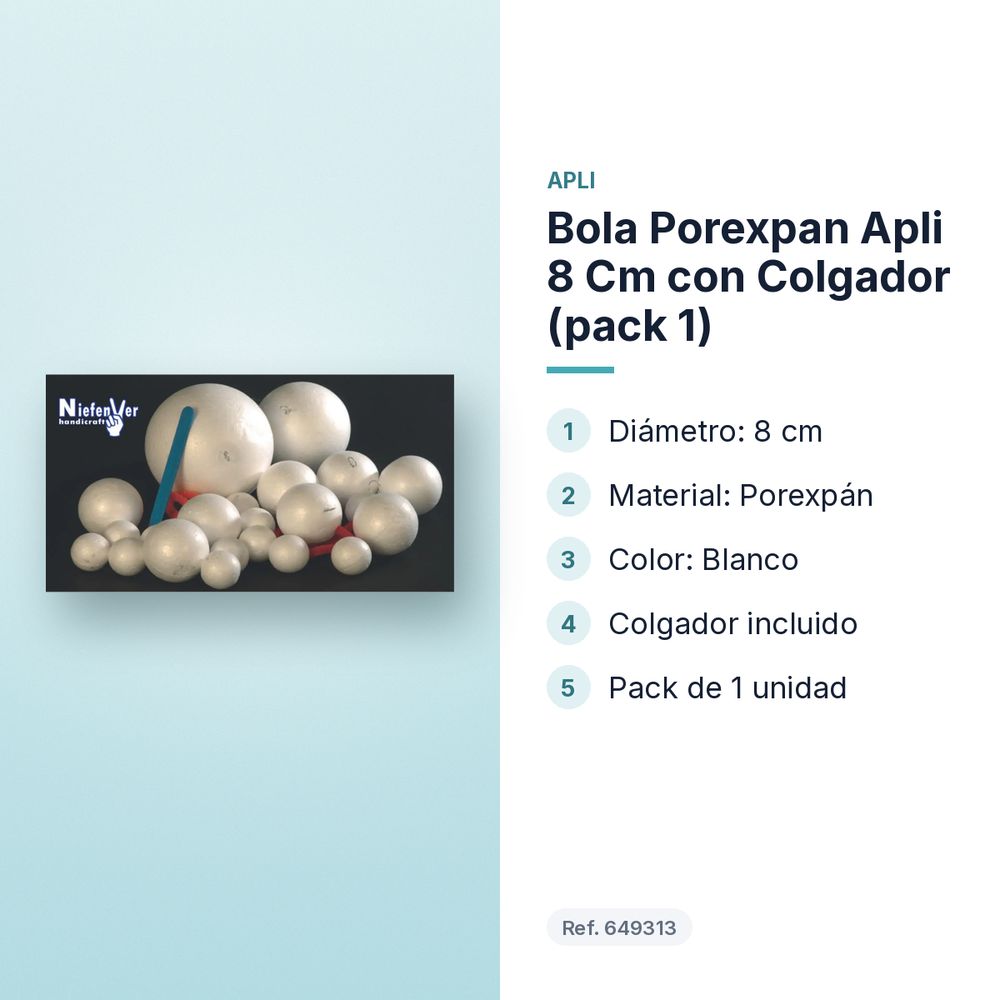 BOLA POREXPAN APLI 8 CM CON COLGADOR (PACK 1) - características principales
