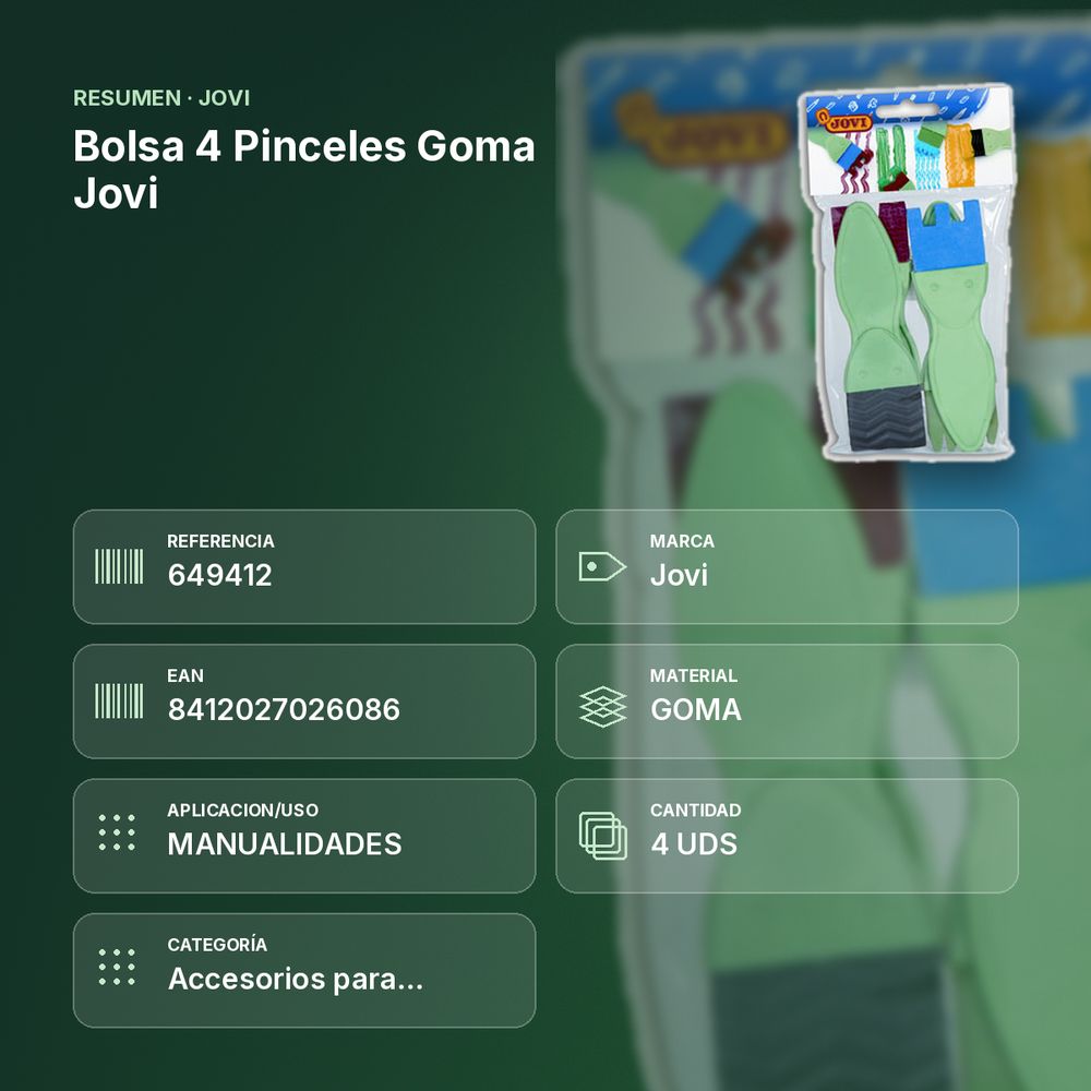 BOLSA 4 PINCELES GOMA JOVI  - resumen de atributos