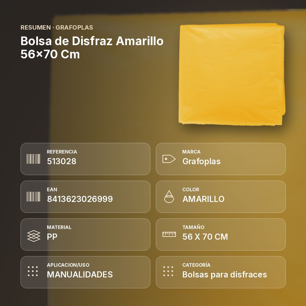 BOLSA DE DISFRAZ AMARILLO 56×70 CM  - resumen de atributos