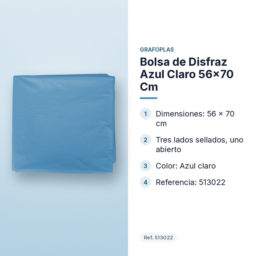 BOLSA DE DISFRAZ AZUL CLARO 56×70 CM  - características principales