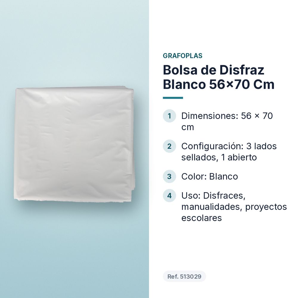 BOLSA DE DISFRAZ BLANCO 56×70 CM  - características principales