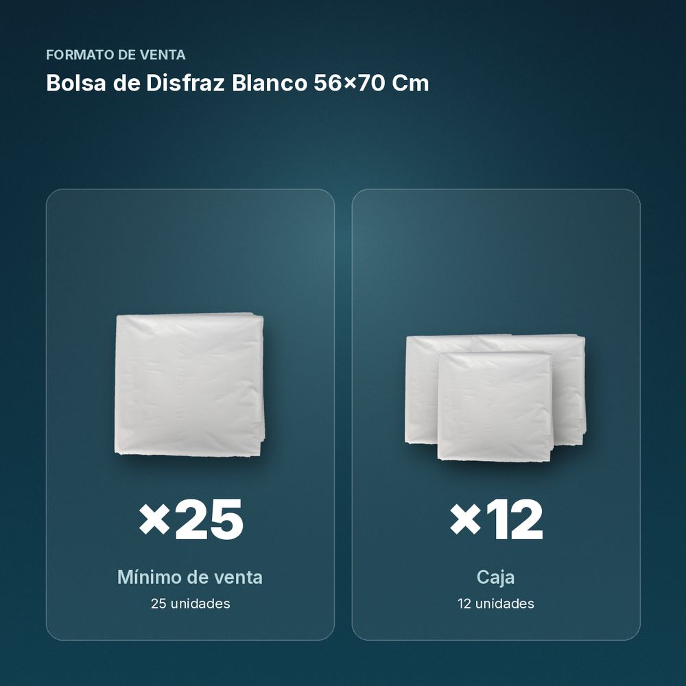 BOLSA DE DISFRAZ BLANCO 56×70 CM  - formato de venta: caja de 12